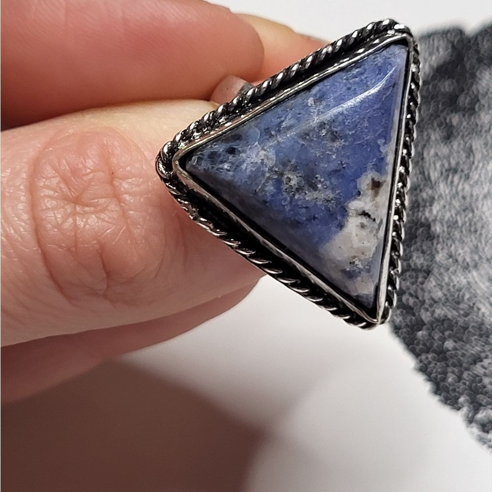 Blue Sodalite Triagular Bohemian Ring - Size 8